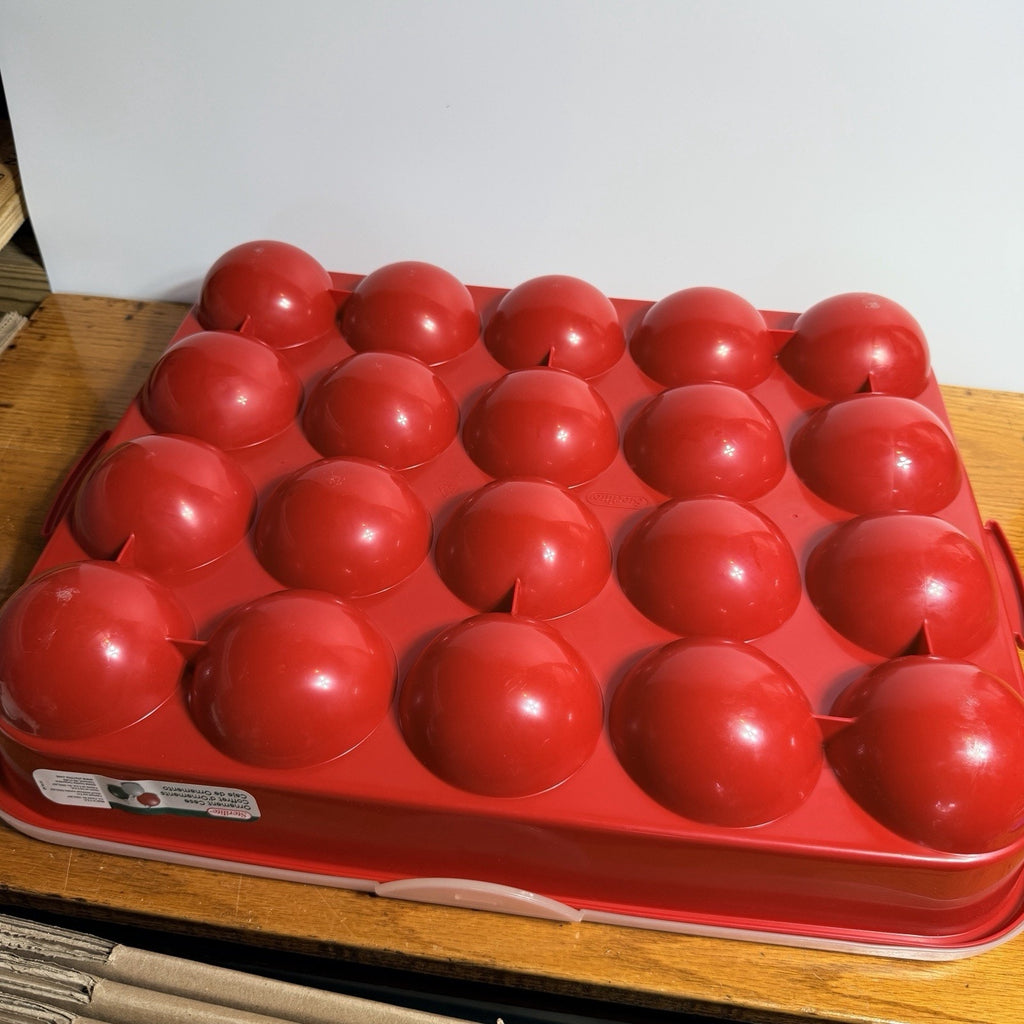 Red Sterilite Ornament Storage Box Case 20 Piece Hinged Lid Snap Closure 20"