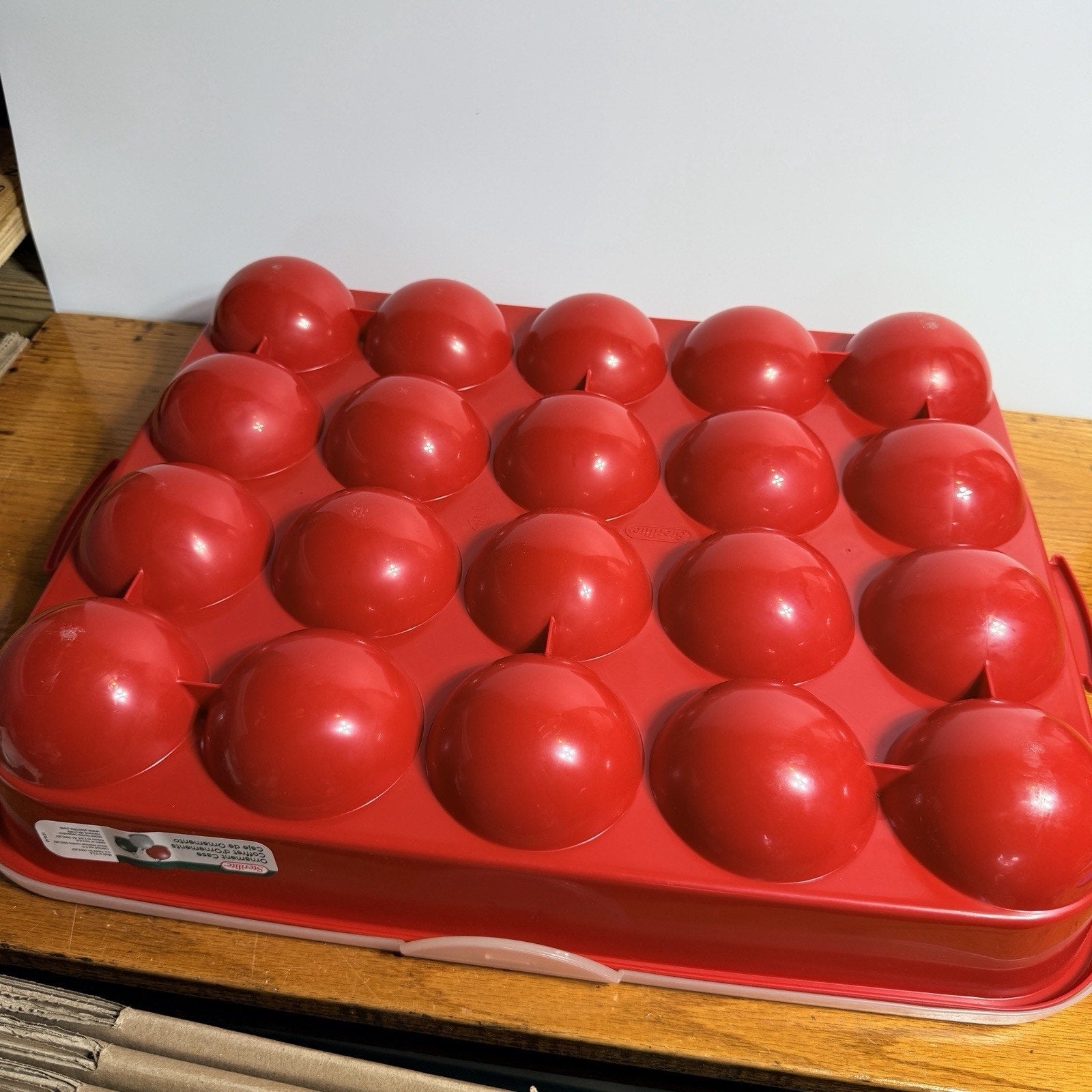 Red Sterilite Ornament Storage Box Case 20 Piece Hinged Lid Snap Closure 20"