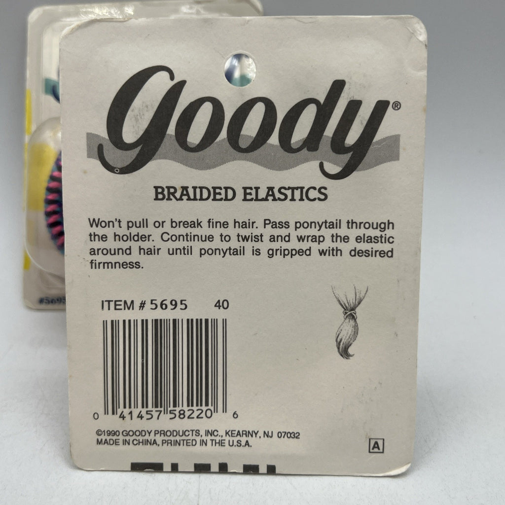 2 Vtg Goody 6 Braided Elastics Hair Ties 90s Ponytail Holder Colorful 1990 NEW