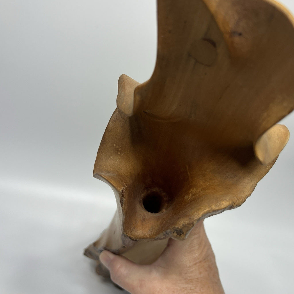 Large 1970s Hand Carved Burl Wood Live Edge Vase 18" Abstract Modern RARE