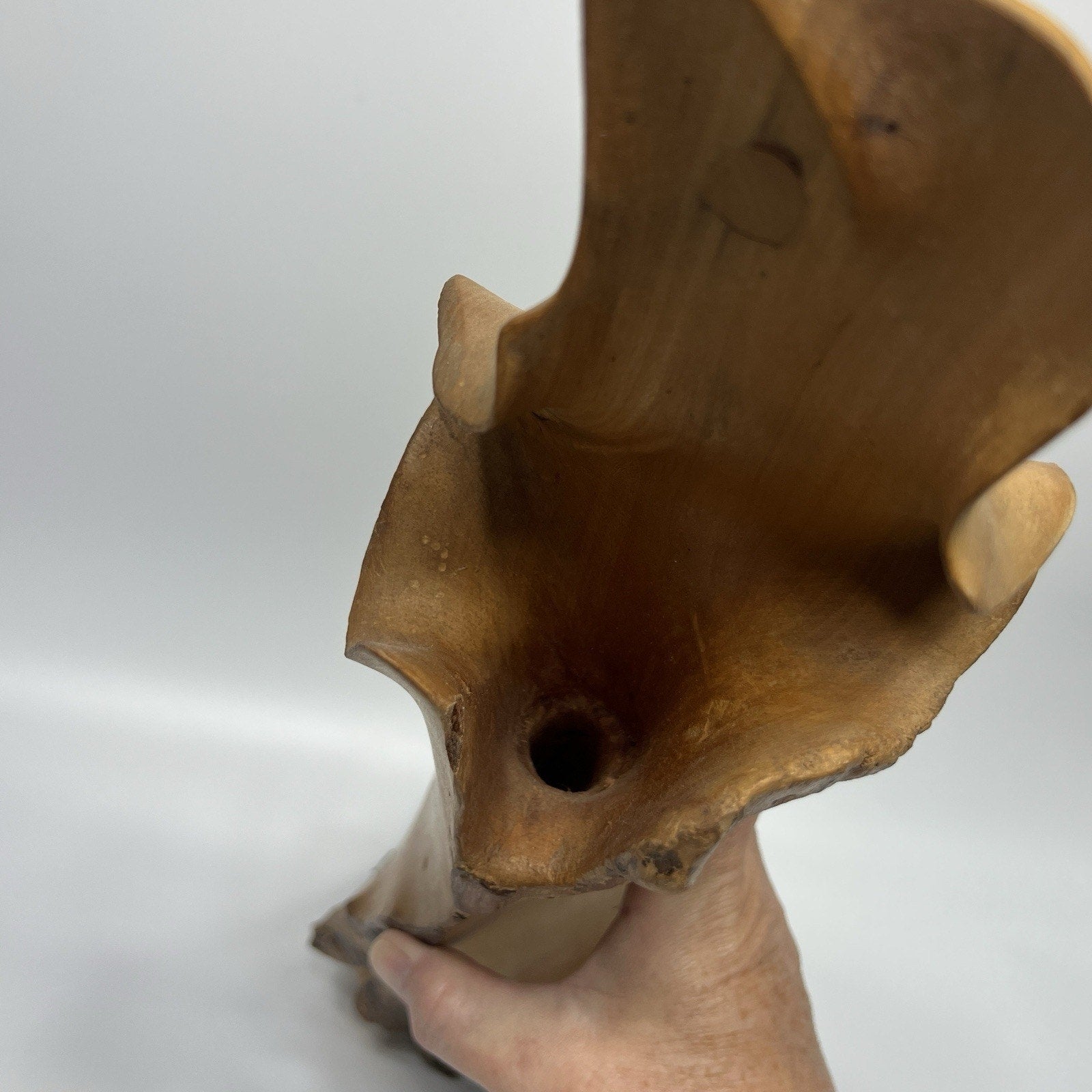 Large 1970s Hand Carved Burl Wood Live Edge Vase 18" Abstract Modern RARE