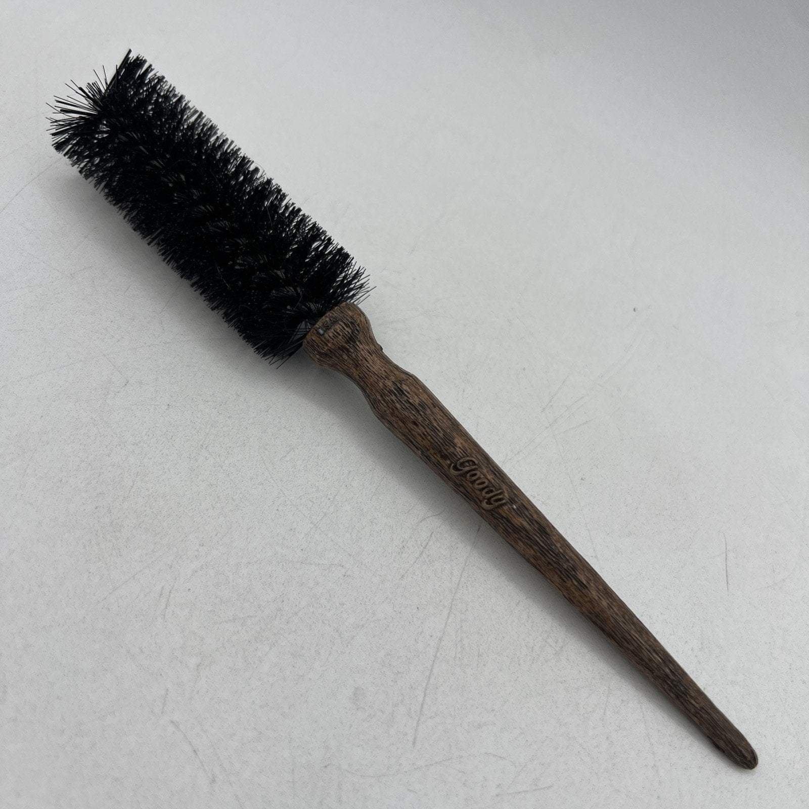 Vintage Goody Faux Wood Grain Round Styling Brush 1" Retro Brown 1970s