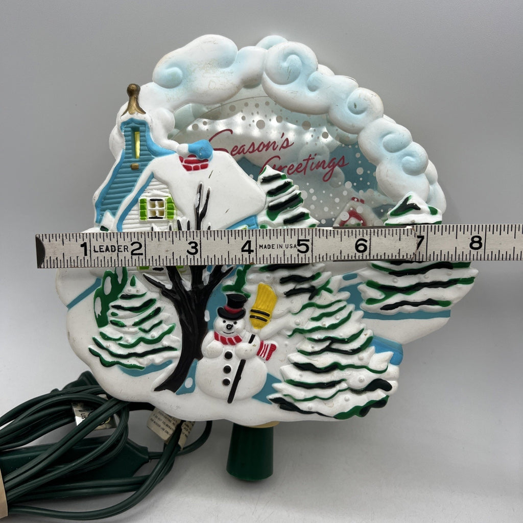 Vtg Christmas Bradford Lighted Motion Tree Topper Snow Scene Snowman 8" Animated