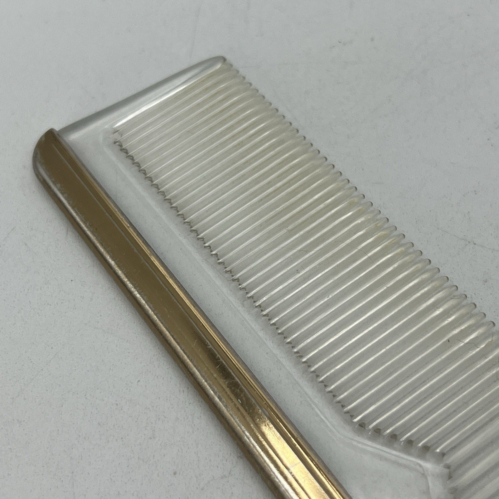 Vintage Clear Lucite Hair Comb Metal Edge 7" Gold Tone Salon