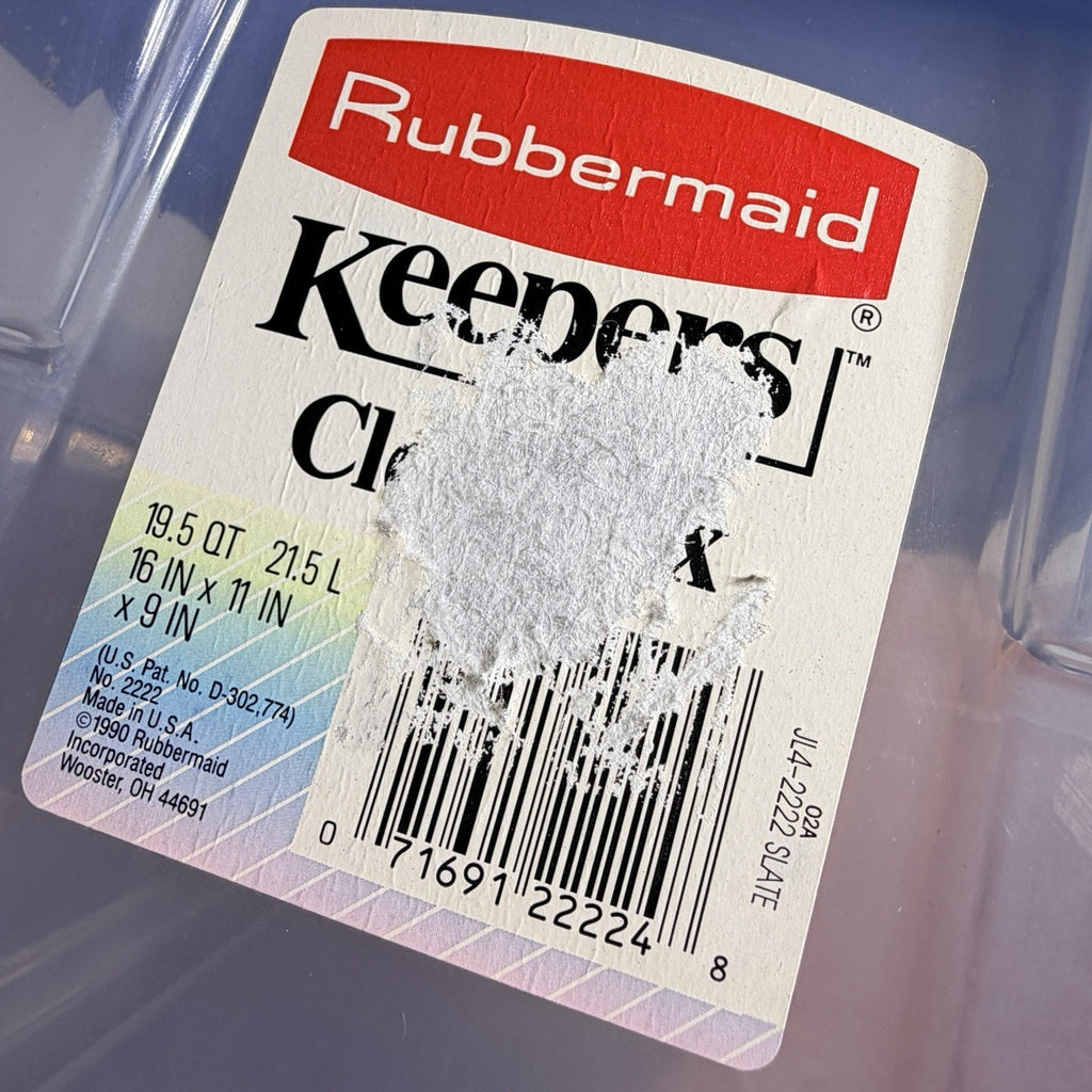 Vtg Rubbermaid 2222 Keepers 19.5 Qt Clear Blue Box Storage Tote Container 1990