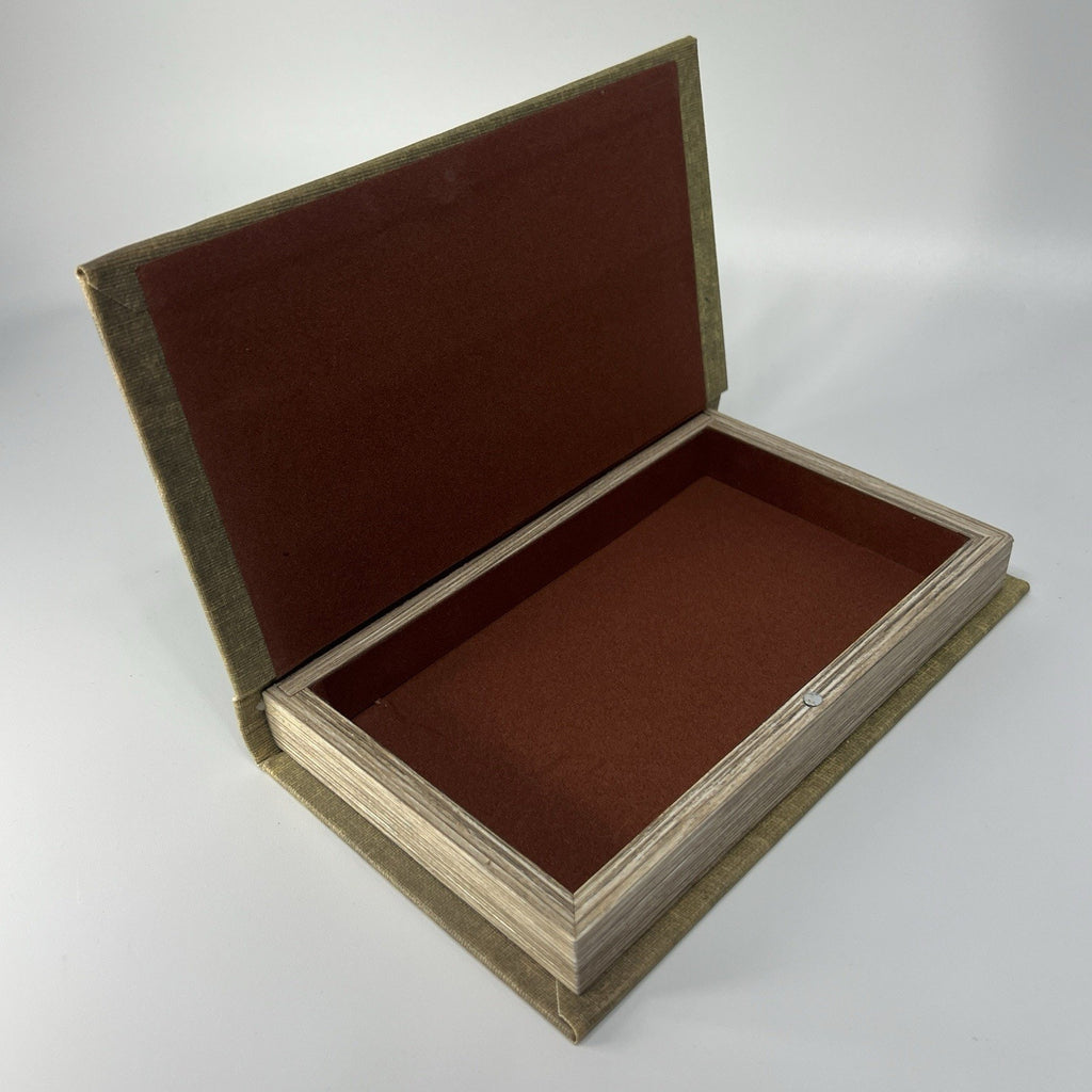 Faux Fake Book Storage Stash Box Library Safe Garden Guidebook Lined Green Linen