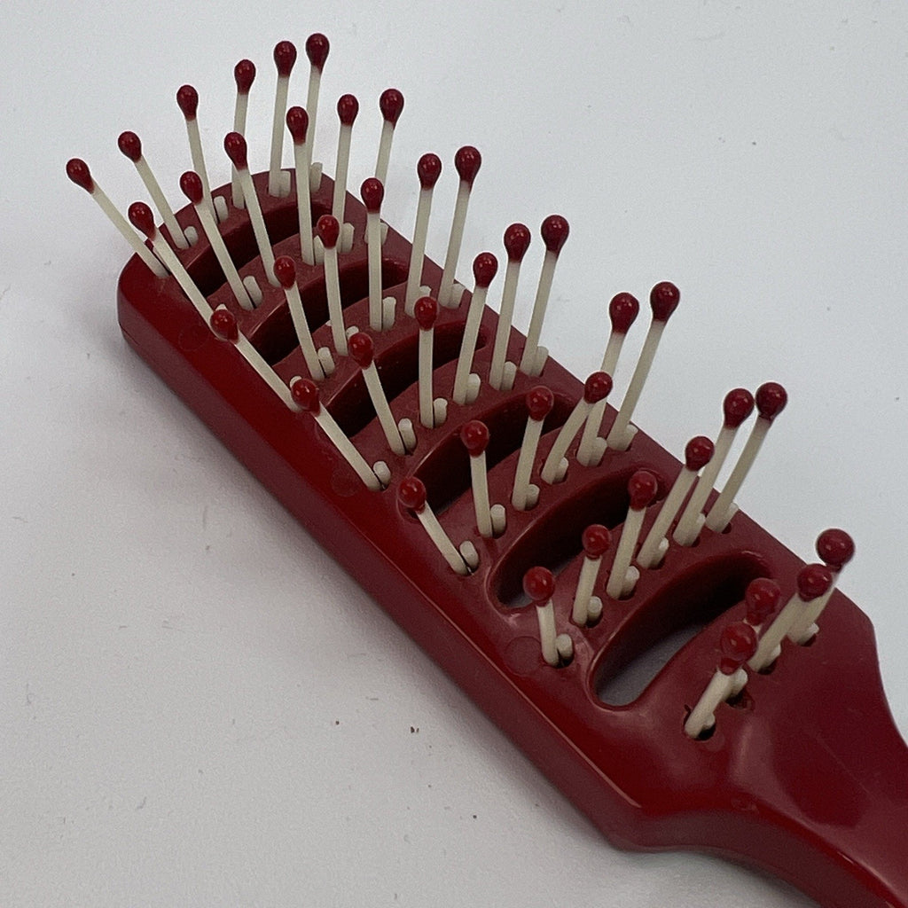 Vintage Goody Hair Styling Vented Brush Ball Tip Red Plastic USA 6" Travel