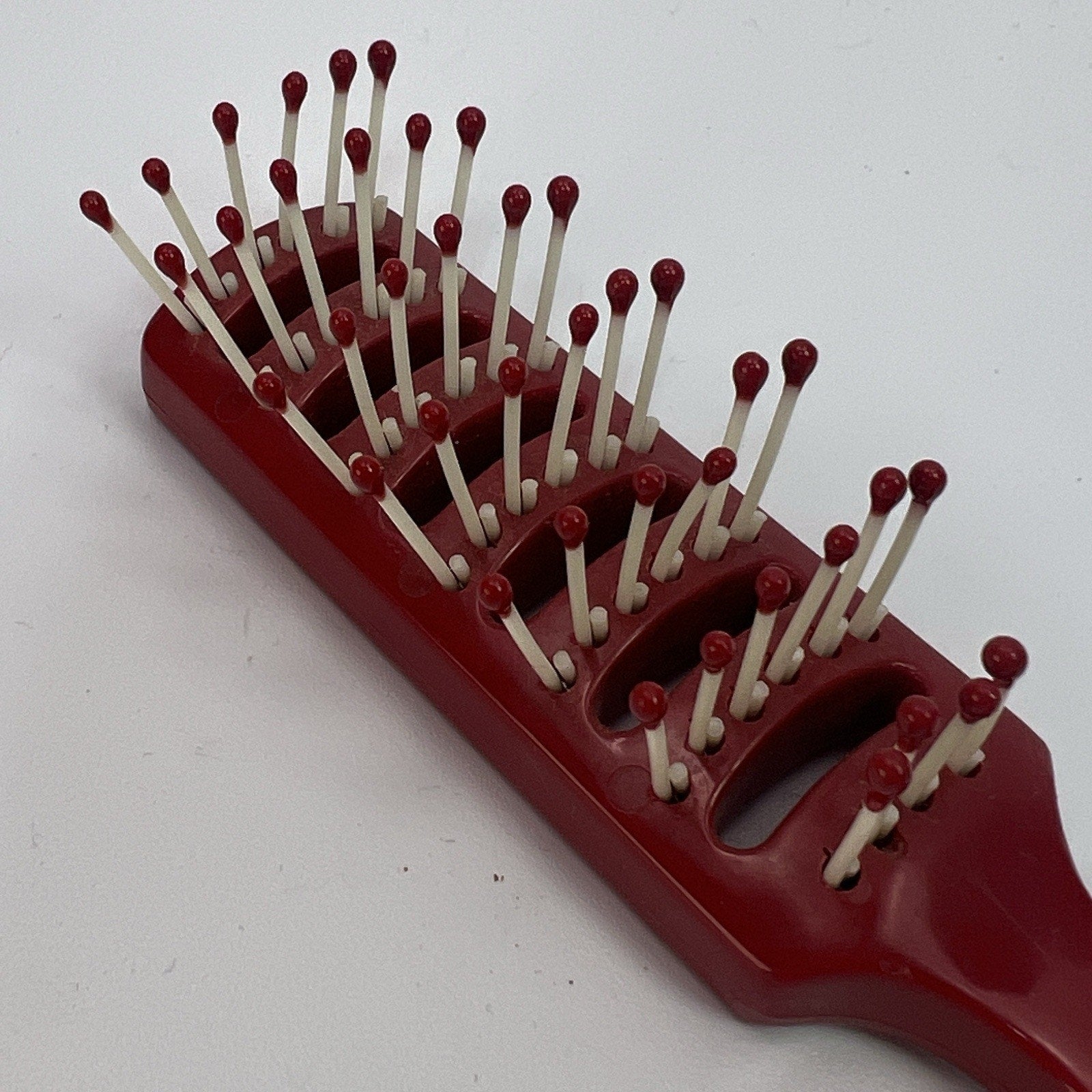 Vintage Goody Hair Styling Vented Brush Ball Tip Red Plastic USA 6" Travel