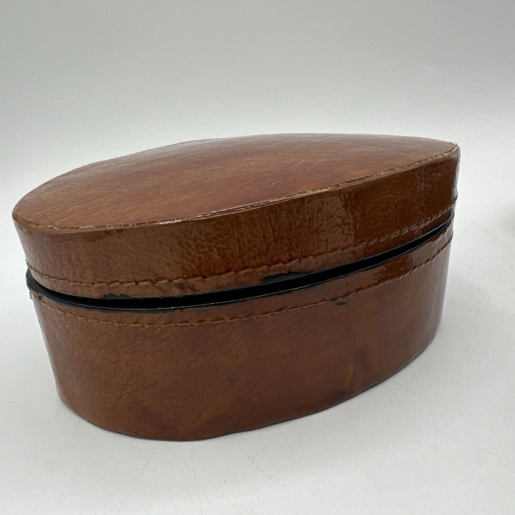 Set 3 Brown Oval Lacquer Nesting Trinket Boxes 5.25" Box Works Handmade