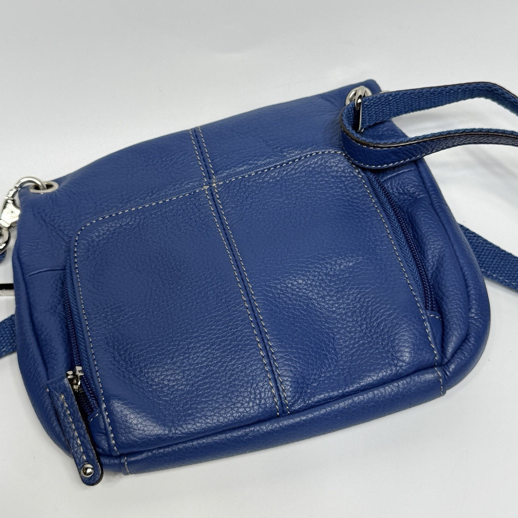 Tignanello Blue Leather Foldover Crossbody Purse Bag Pebbled Leather 9"