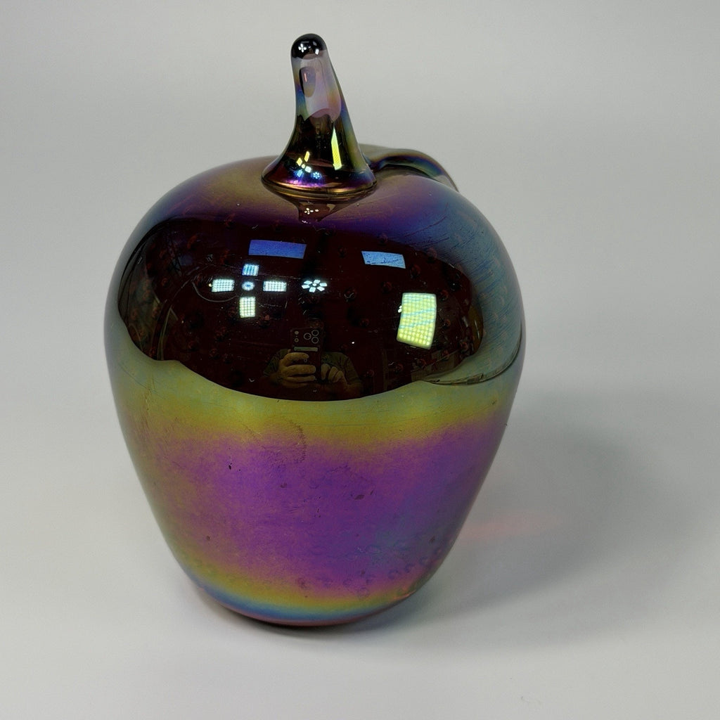 Vtg Gibson Apple Purple Rainbow Iridescent Art Glass Paperweight 4" Heavy 1996
