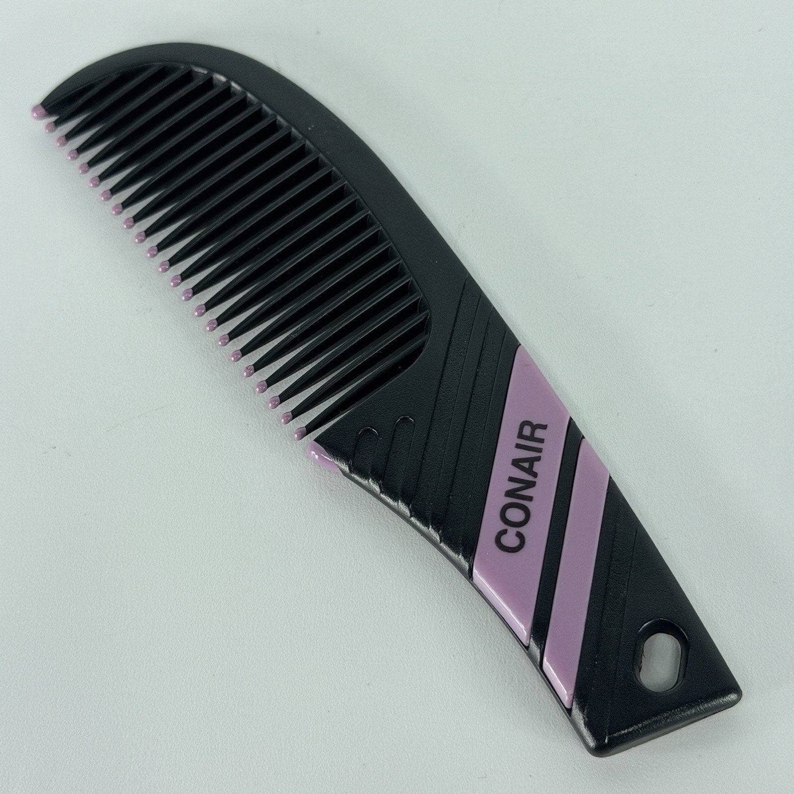 Vtg Conair Wide Tooth Hair Comb Plastic Black Purple Stripe Pocket 6" Travel 90s