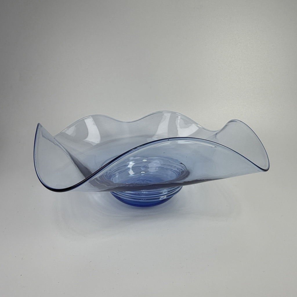 La Mailloche Quebec Studio Art Glass Light Blue Bowl Fluted Swirl SIGNED 7"