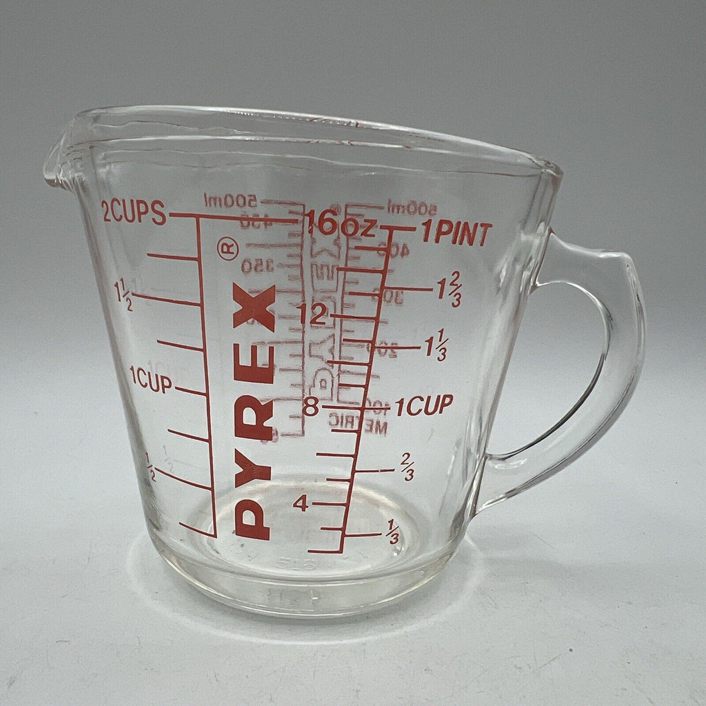 Vintage Glass Pyrex Liquid Measuring 2 Cup 516 Glass Red Letter D-Handle