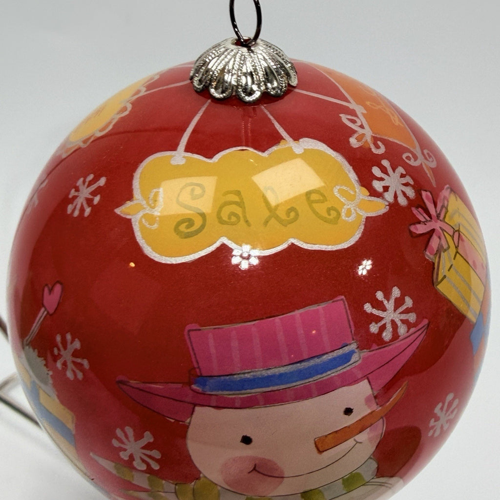 Pier 1 Li Bien 2006 Glass Christmas Ornament Snowman Sale Shopping Red 3"