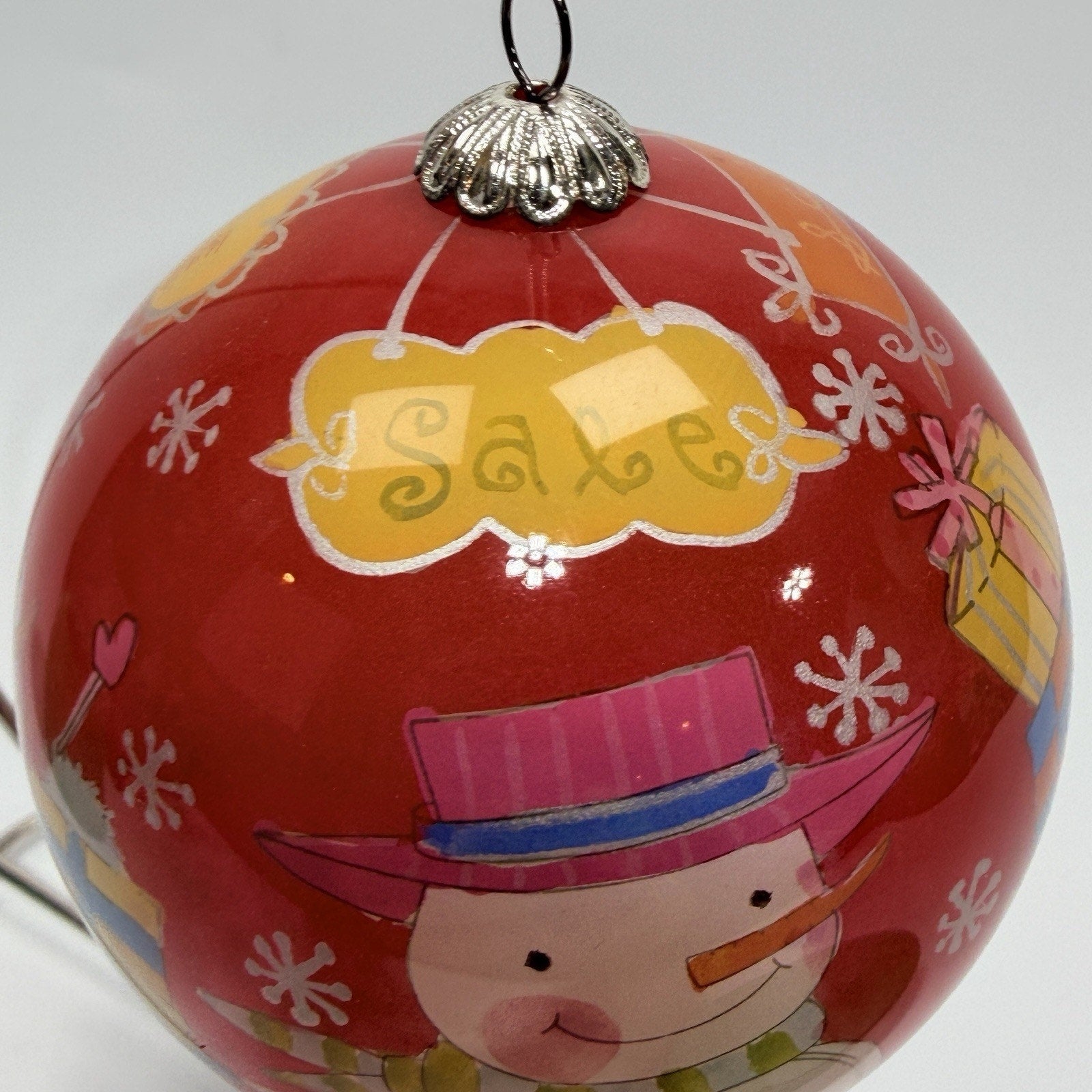 Pier 1 Li Bien 2006 Glass Christmas Ornament Snowman Sale Shopping Red 3"