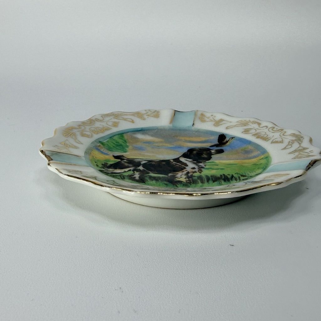 Porcelain English Setter Springer Spaniel Dog Porcelain Ashtray Plate 4" Hunting