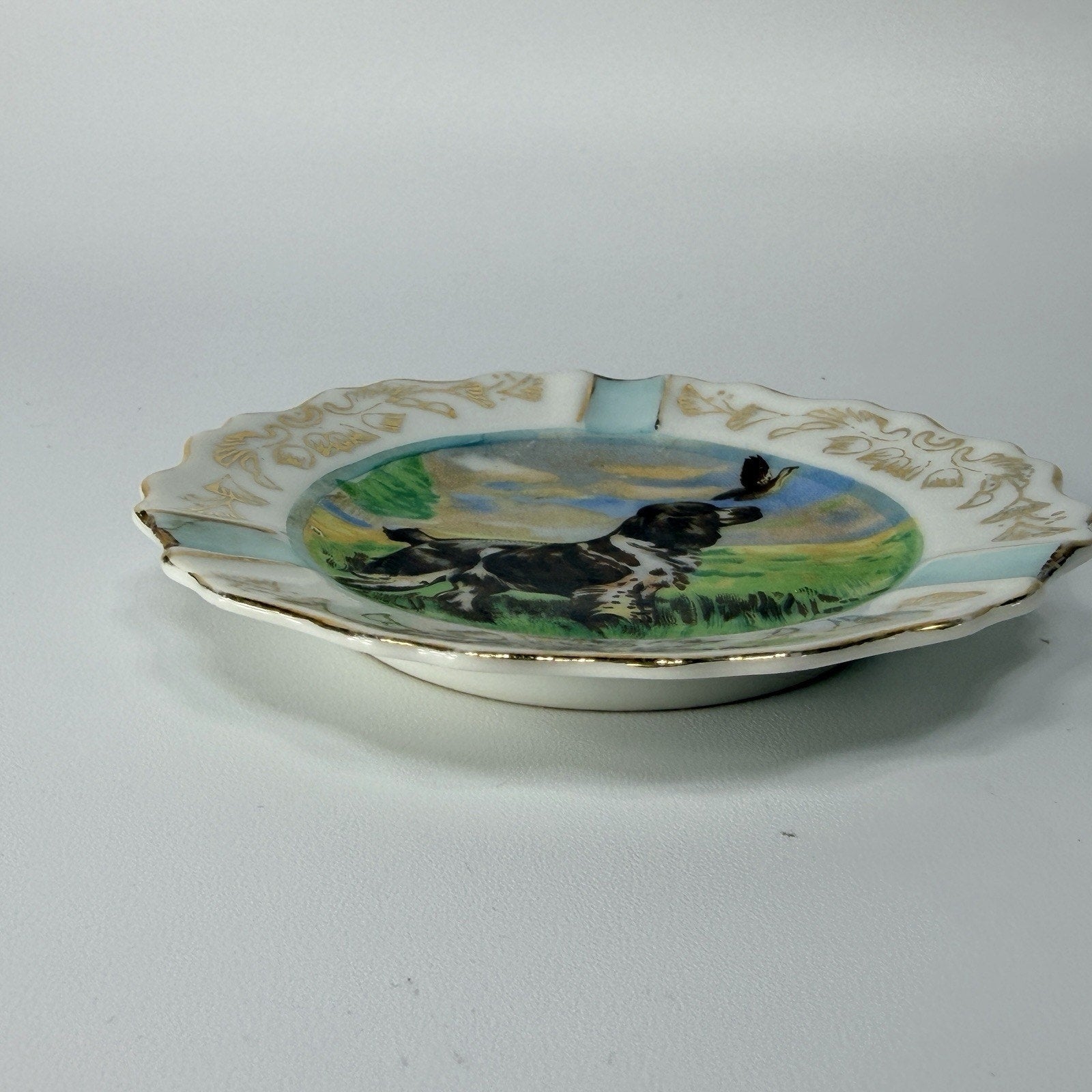 Porcelain English Setter Springer Spaniel Dog Porcelain Ashtray Plate 4" Hunting