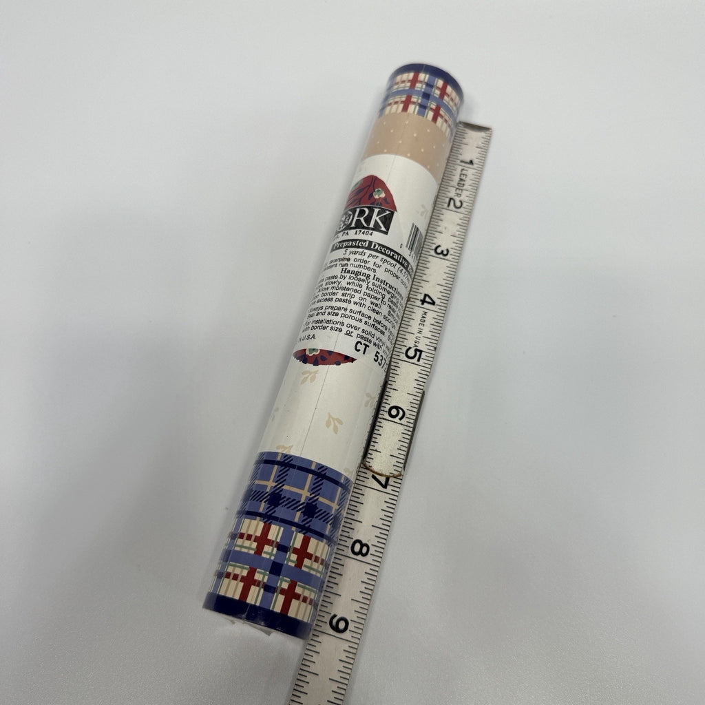 York Country Patchwork Calico Apples Plaid Blue Red Wallpaper Border 5 yds 10"