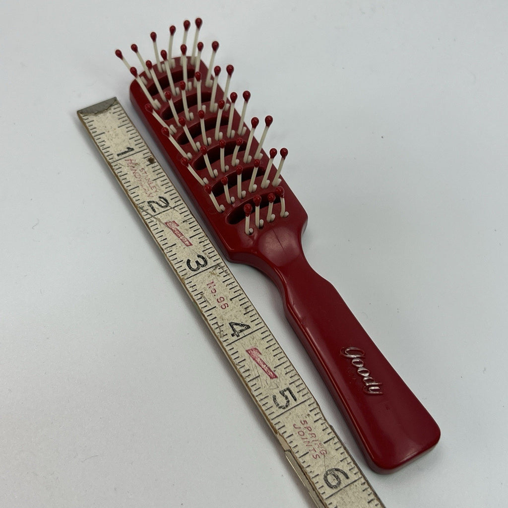 Vintage Goody Hair Styling Vented Brush Ball Tip Red Plastic USA 6" Travel