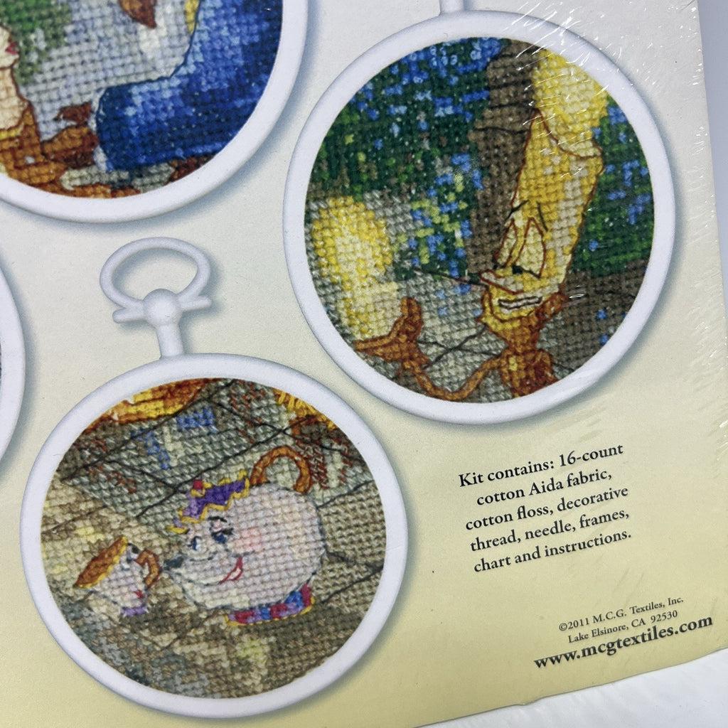 Set 4 Beauty and the Beast Cross Stitch Ornament Kit Disney Dreams Kinkade 3"