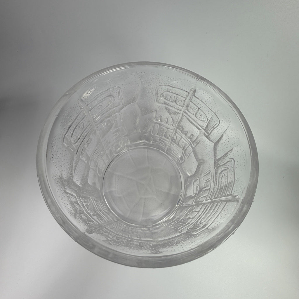 Vintage MCM Spiegelau Heavy Glass Tiki Ice Bucket 1970s Wood Lid 8" West Germany