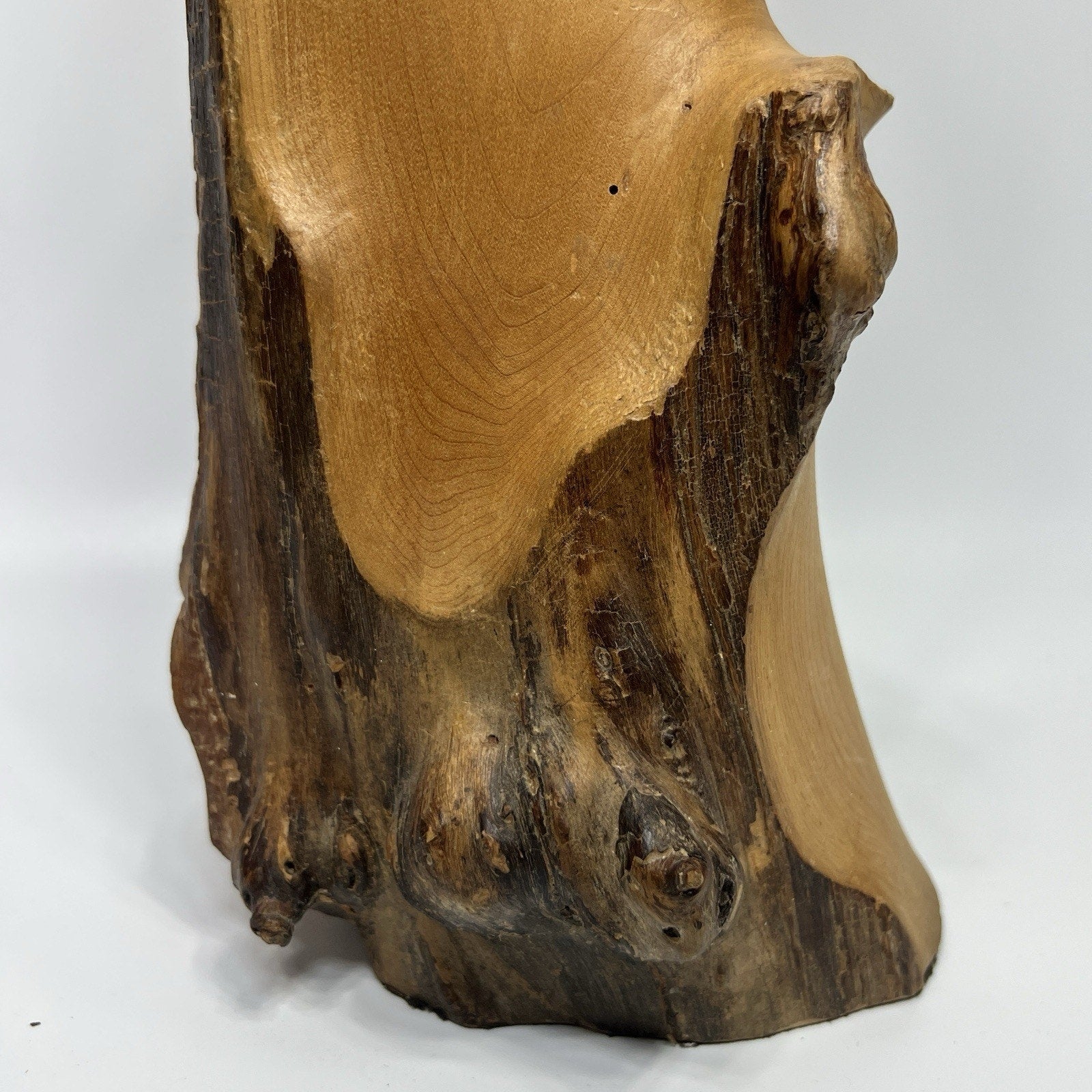 Large 1970s Hand Carved Burl Wood Live Edge Vase 18" Abstract Modern RARE