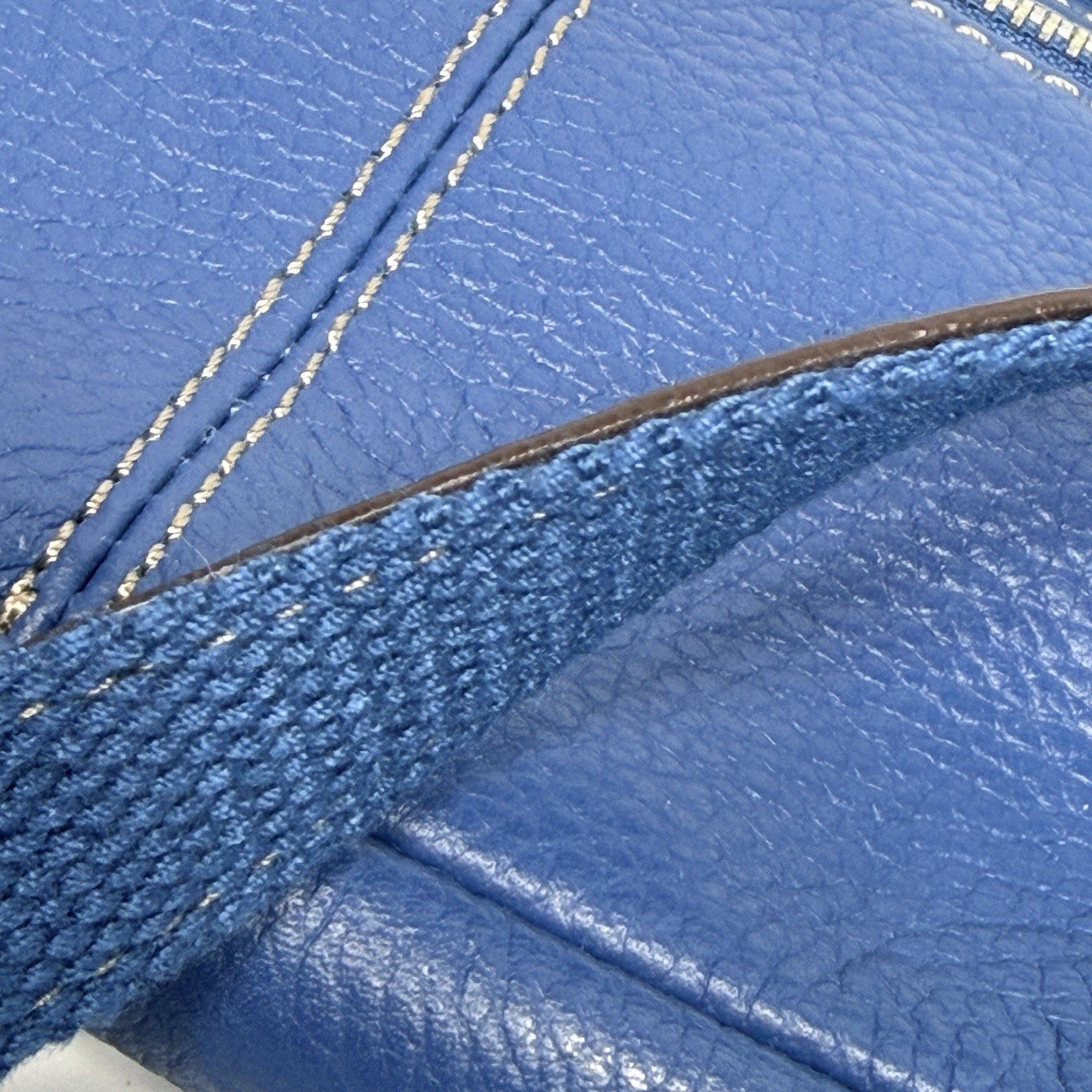 Tignanello Blue Leather Foldover Crossbody Purse Bag Pebbled Leather 9"