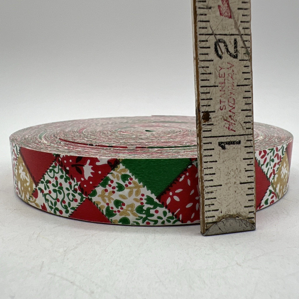 Vtg 1980s Satin Ribbon Red Green Patchwork Quilt Floral Calico Holly Hobby 3/4"