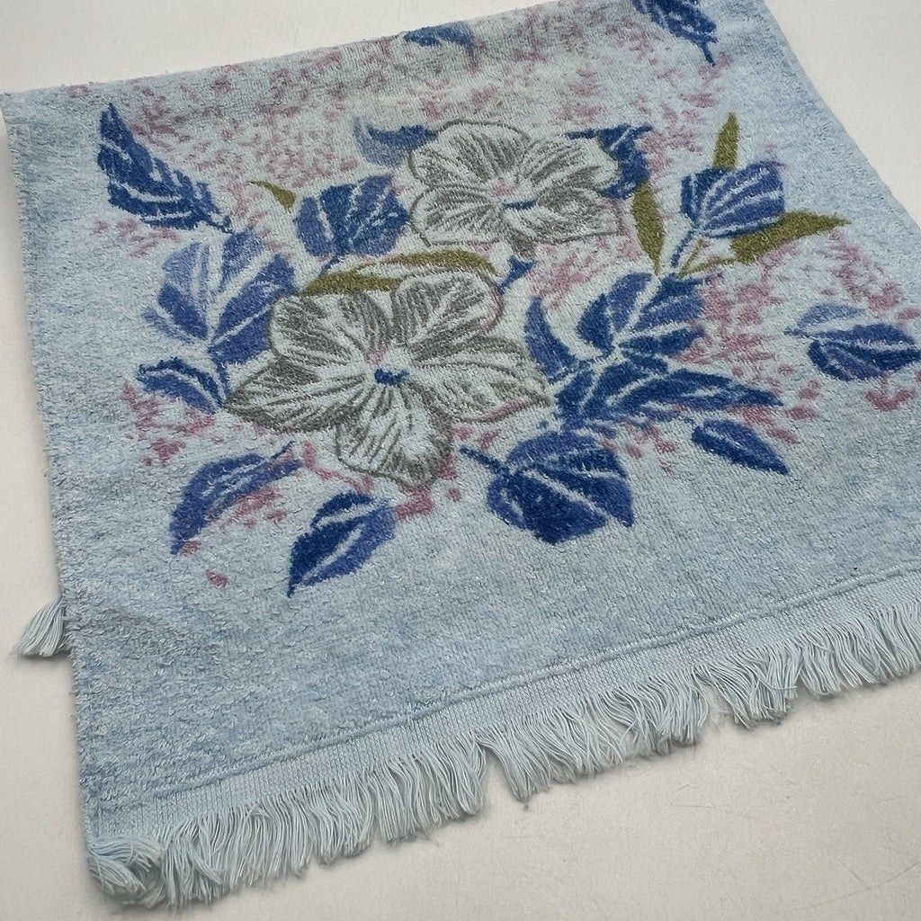 Vintage 1960-70 Cannon Mills MCM Hand Towel Blue Pink Flowers Floral 23" USA