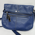 Tignanello Blue Leather Foldover Crossbody Purse Bag Pebbled Leather 9"