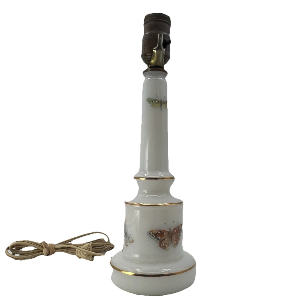 Vintage White Milk Glass Butterfly Accent Table Boudoir Lamp Base ONLY 12"