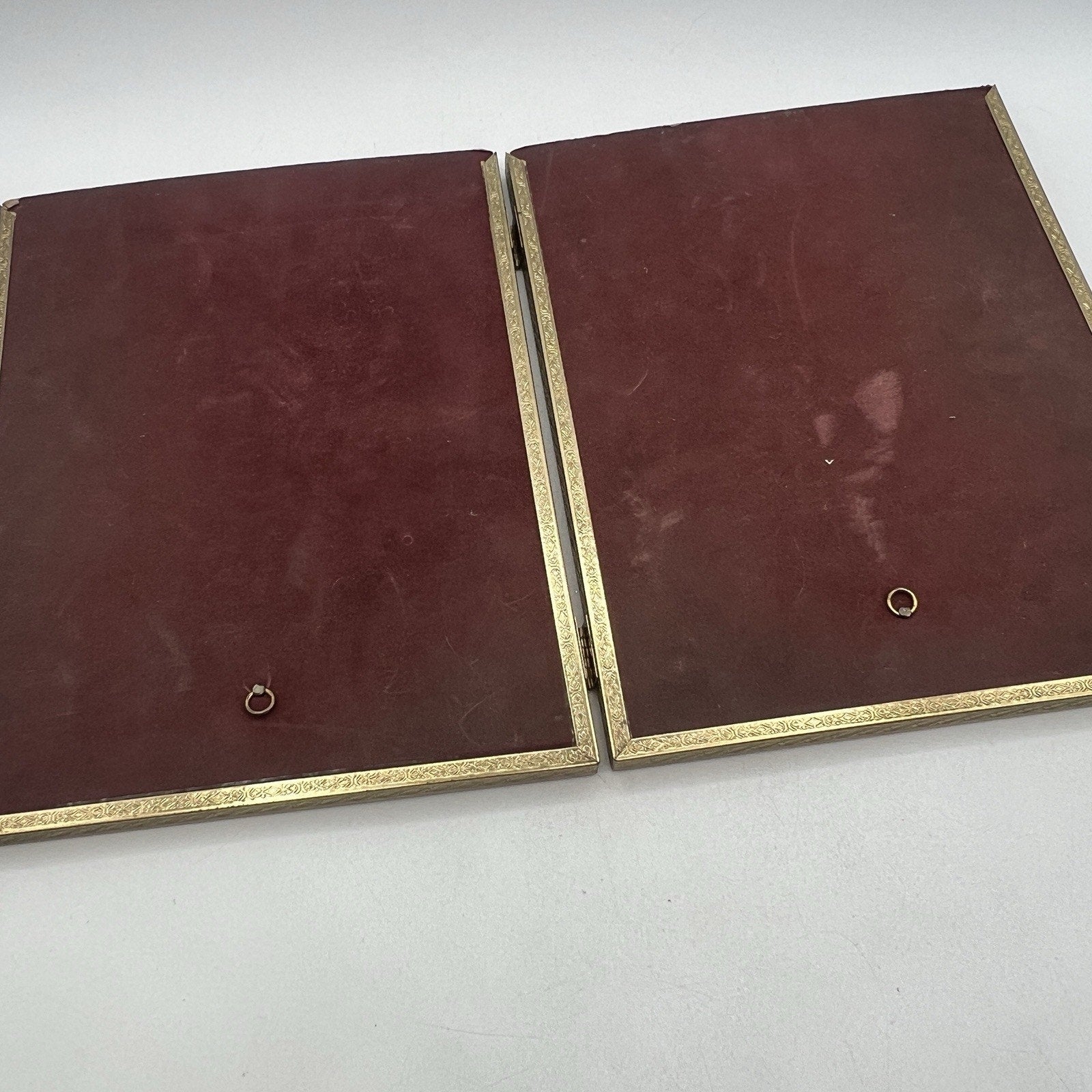 Vintage Etched Brass Double 8 X 10” Photo Picture Frame MCM Hollywood Gold White