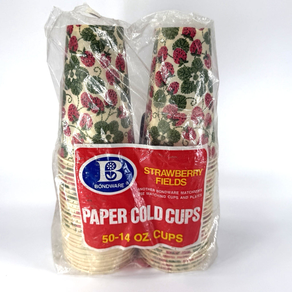 50 Count Vintage Bondware Strawberry Fields Wax Paper Cold Party Cups 14 oz NEW