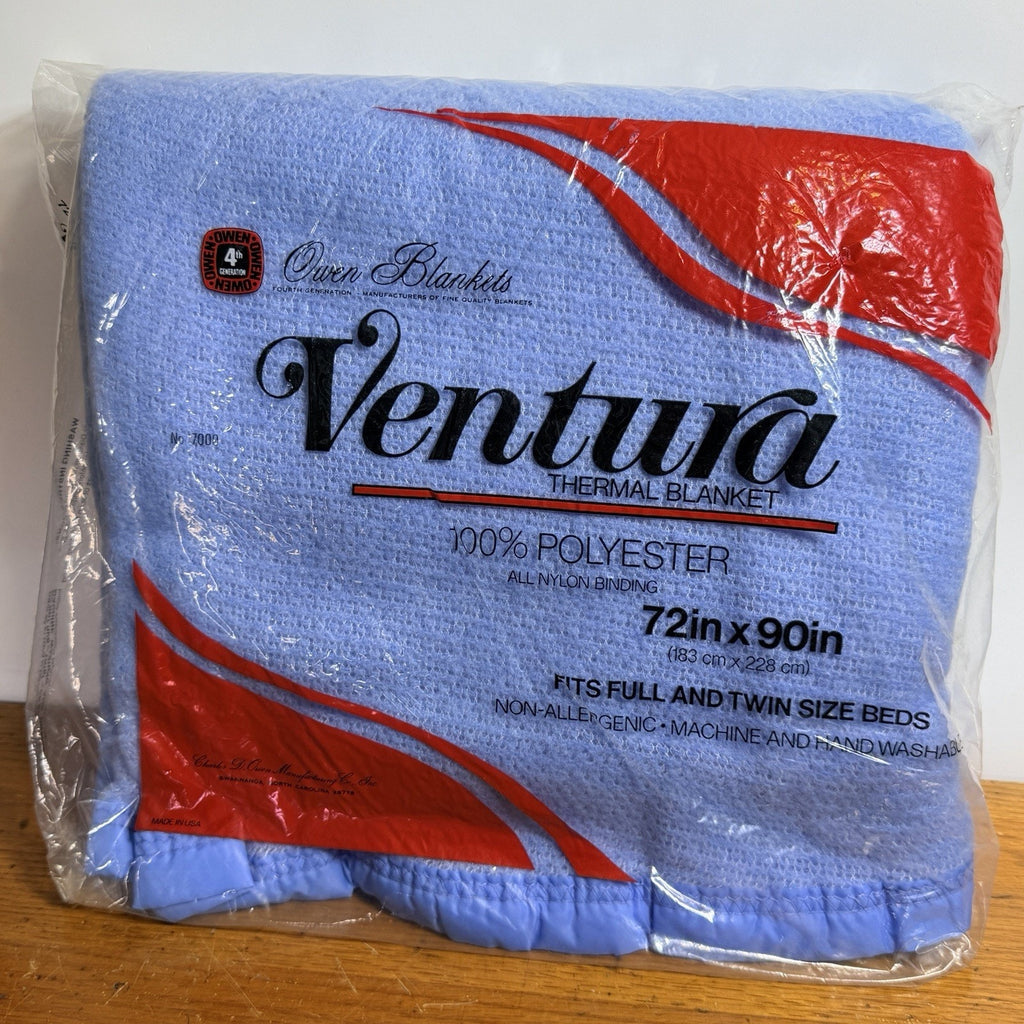 Owen Ventura Thermal Blanket Waffle Polyester Satin Trim 72x90 Blue Full Twin