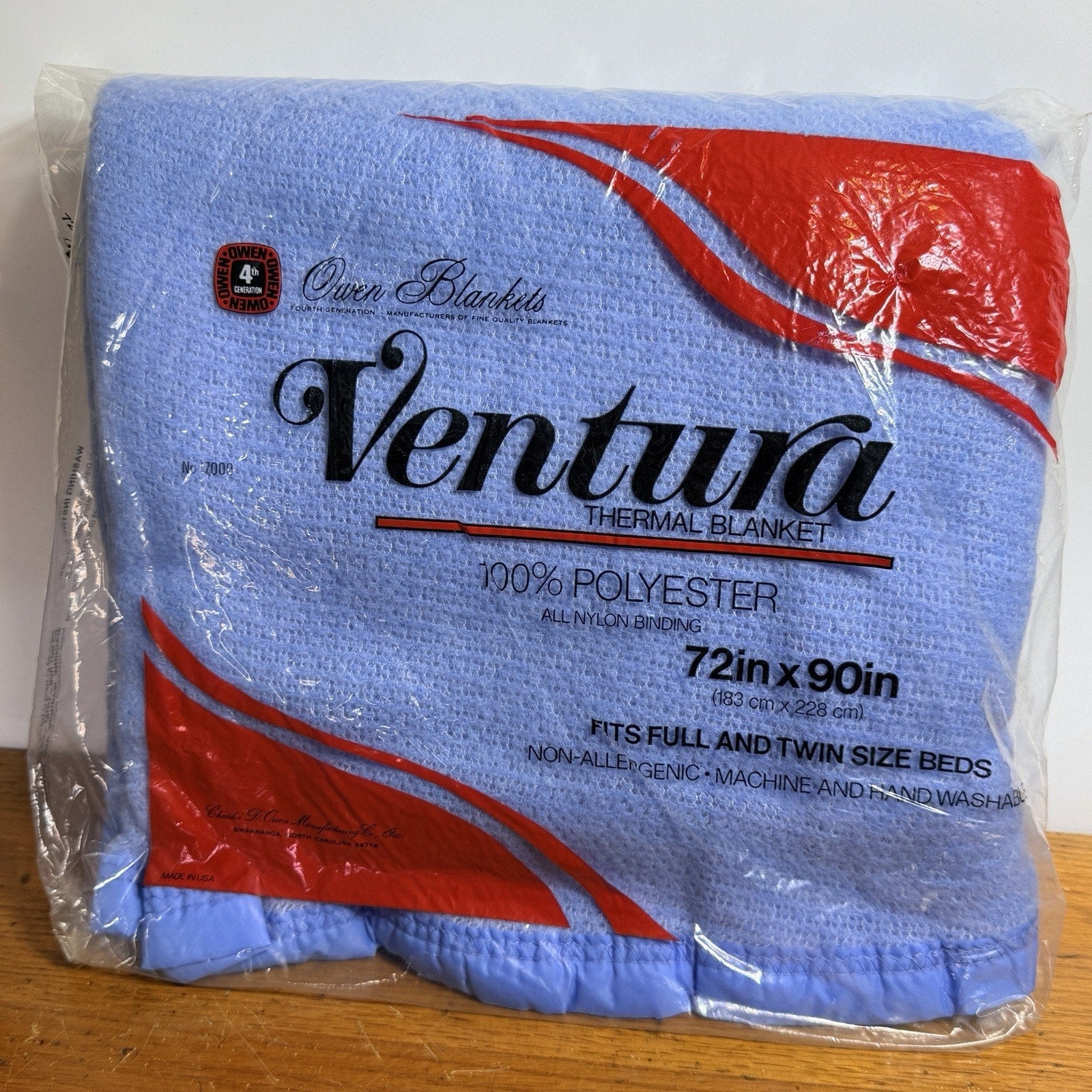 Owen Ventura Thermal Blanket Waffle Polyester Satin Trim 72x90 Blue Full Twin