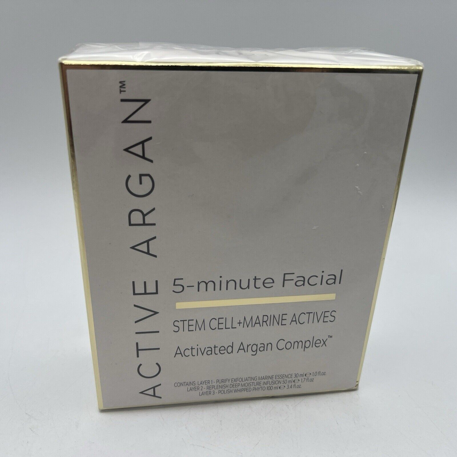 Active Argan Stem Cell Marine Actives 3 Layer 5 Minute Facial Kit Italy NEW