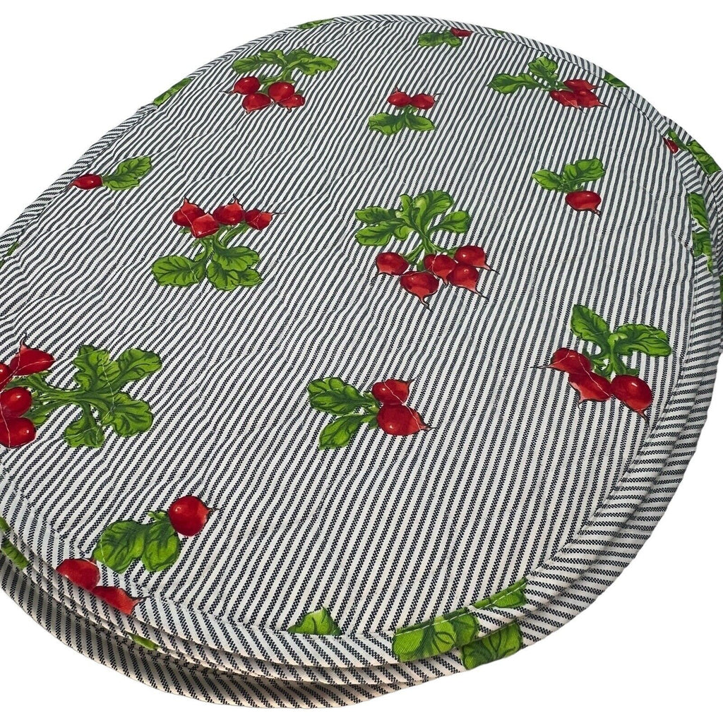 Set 12 Blue Striped Raddish Quilted Placemats Napkins Garden Summer Outdoor 17"