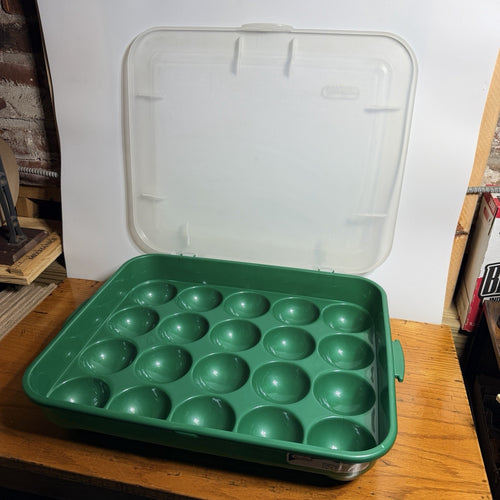 2 Green Sterilite Ornament Storage Box Case 20 Piece Hinged Lid Snap Closure 20"
