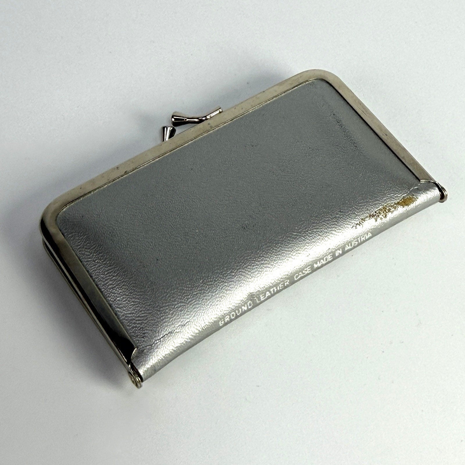 7 Pc Small Vtg Manicure Set Travel Purse Silver Leather Stainless Germany 4.5"