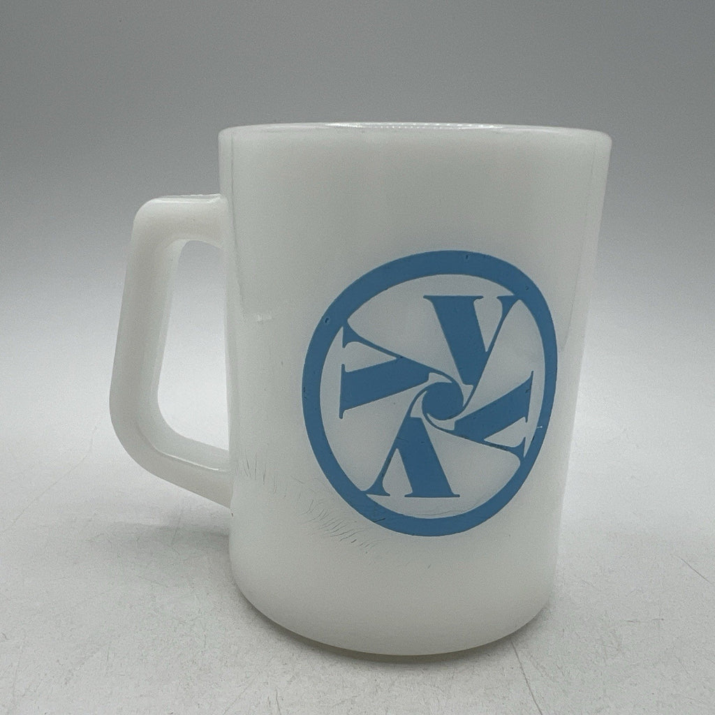 Vintage White Federal Milk Glass Blue Y Initial Monogram Mug Retro