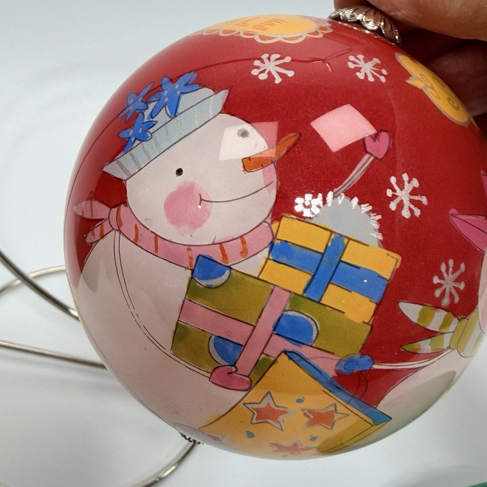 Pier 1 Li Bien 2006 Glass Christmas Ornament Snowman Sale Shopping Red 3"