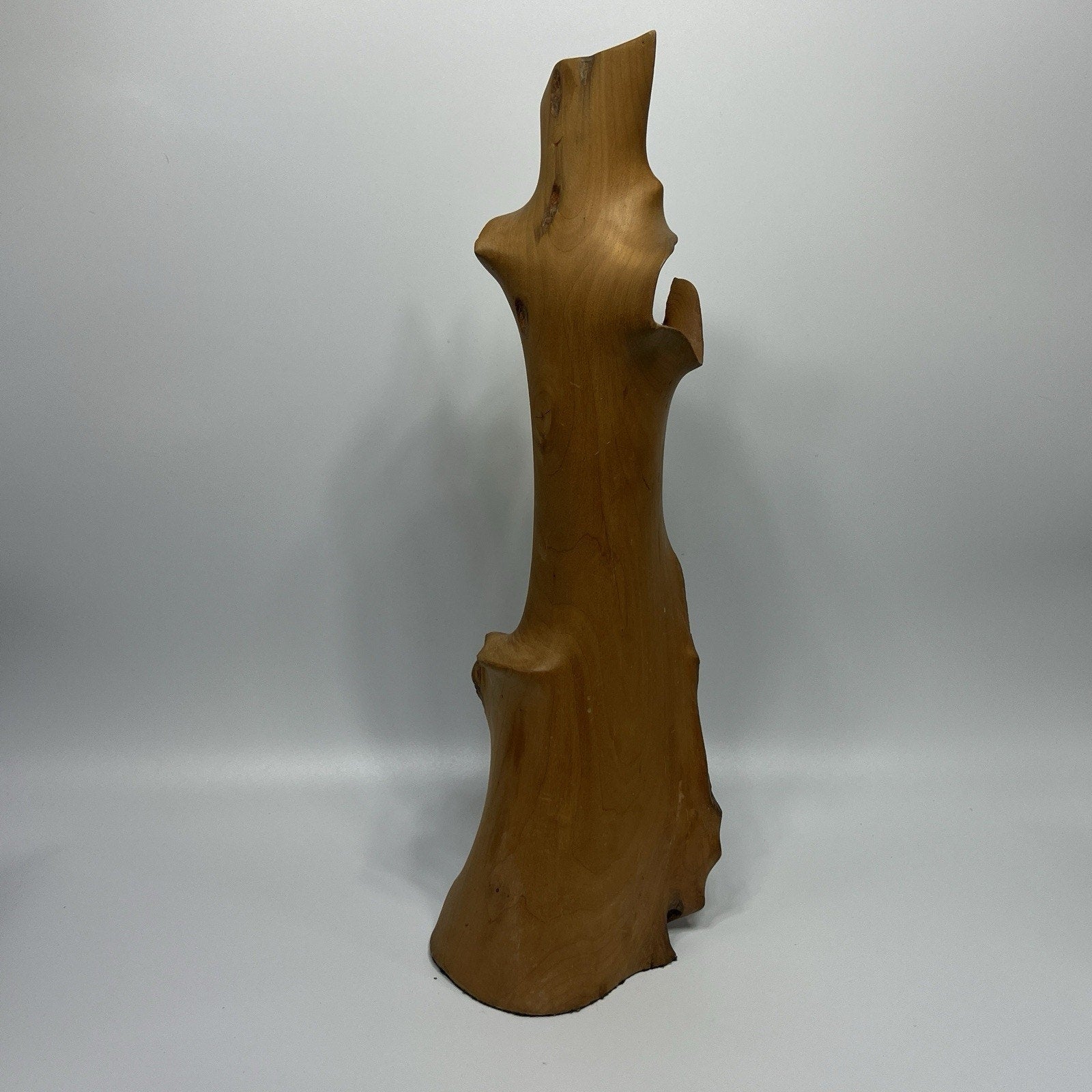 Large 1970s Hand Carved Burl Wood Live Edge Vase 18" Abstract Modern RARE