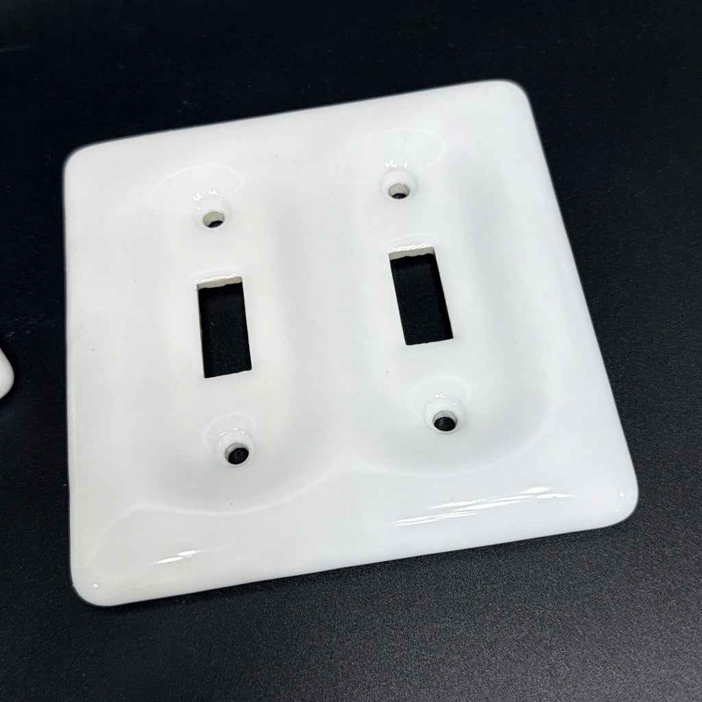 3 Vintage Porcelain Ceramic Dual Single Light Switch Wall Cover Plates White