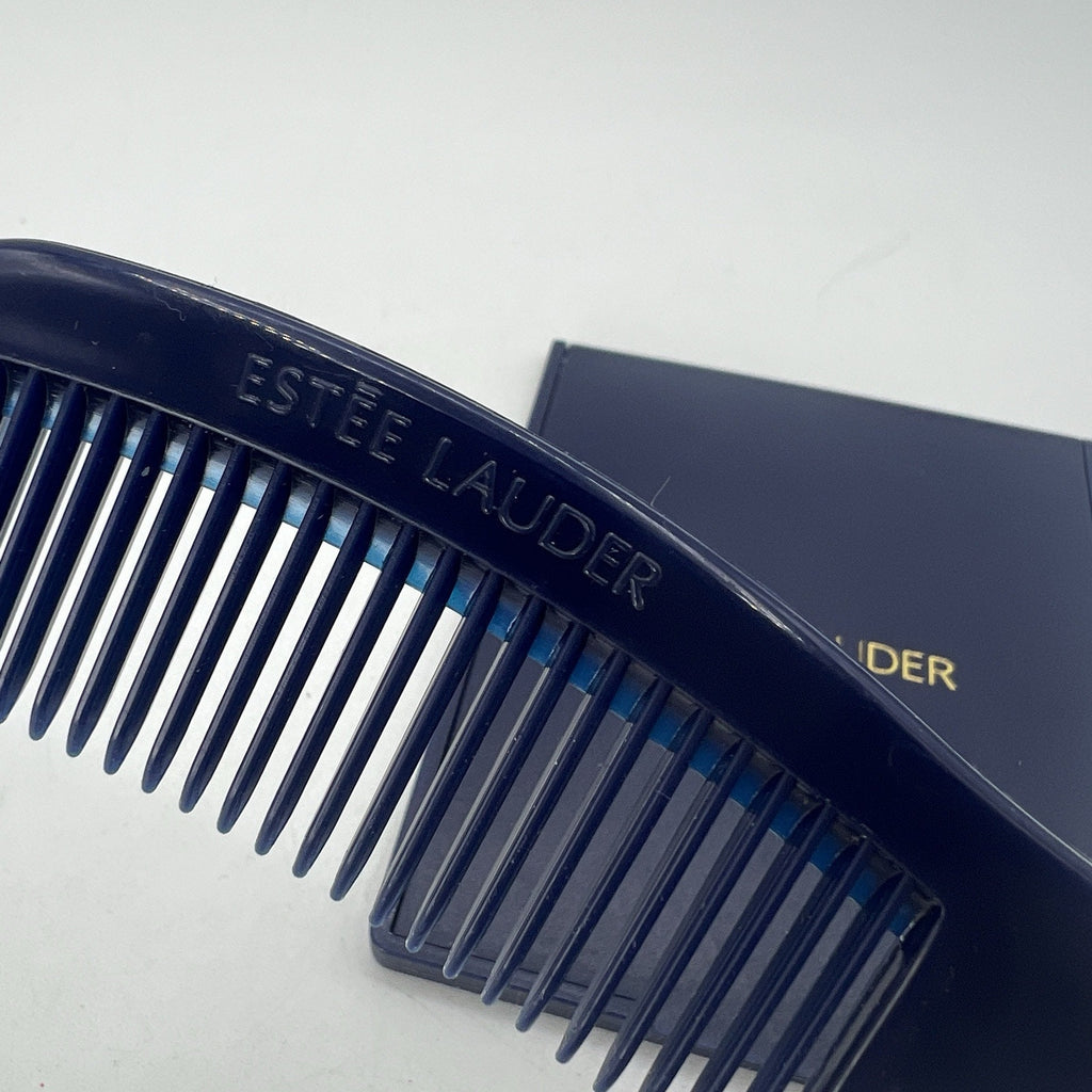 Set Vintage Dark Navy Blue Estee Lauder Pocket Comb 6" & Travel Compact Mirror