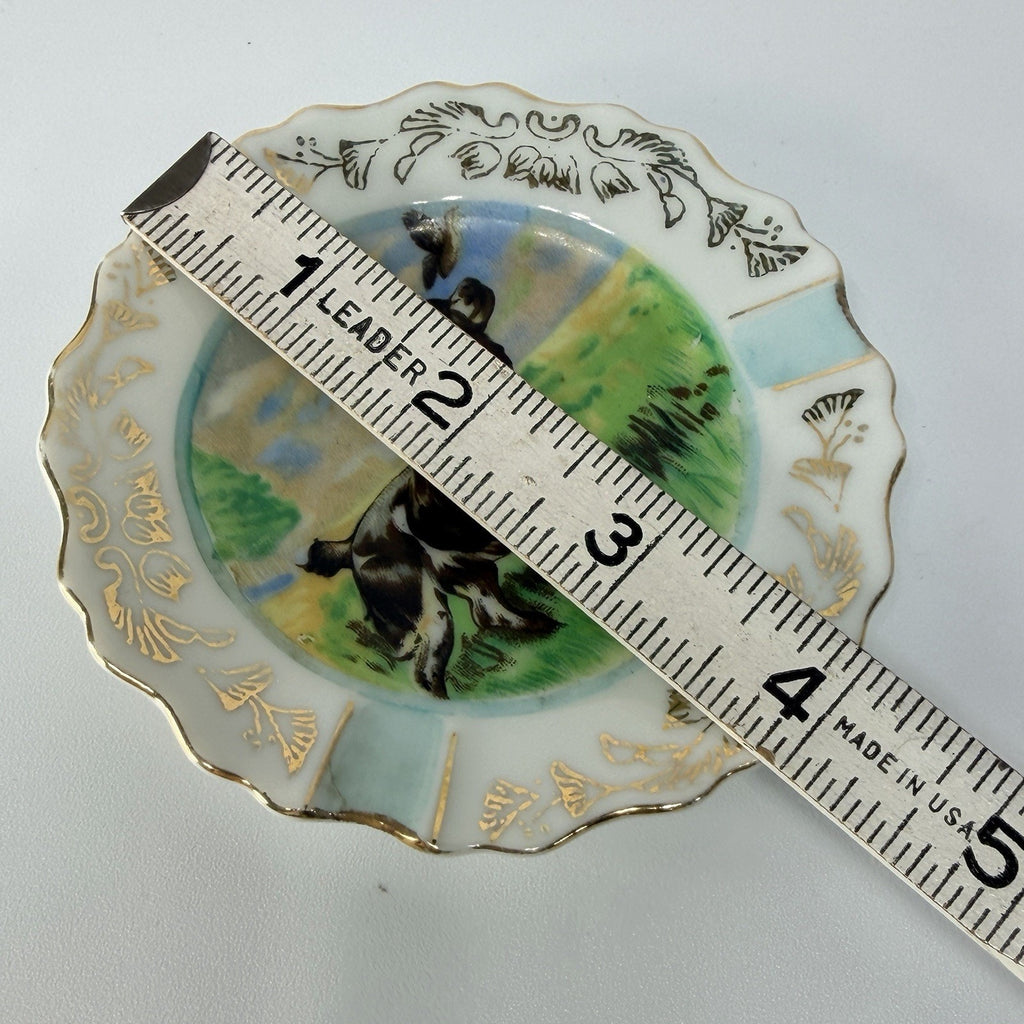 Porcelain English Setter Springer Spaniel Dog Porcelain Ashtray Plate 4" Hunting