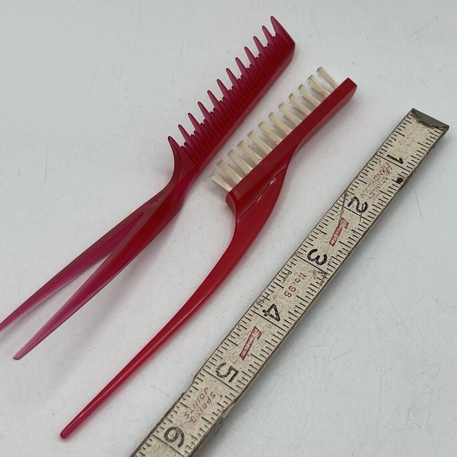 Set Vintage Adorn Hairspray Teasing Finishing Comb Brush Pink Lucite 6.5"