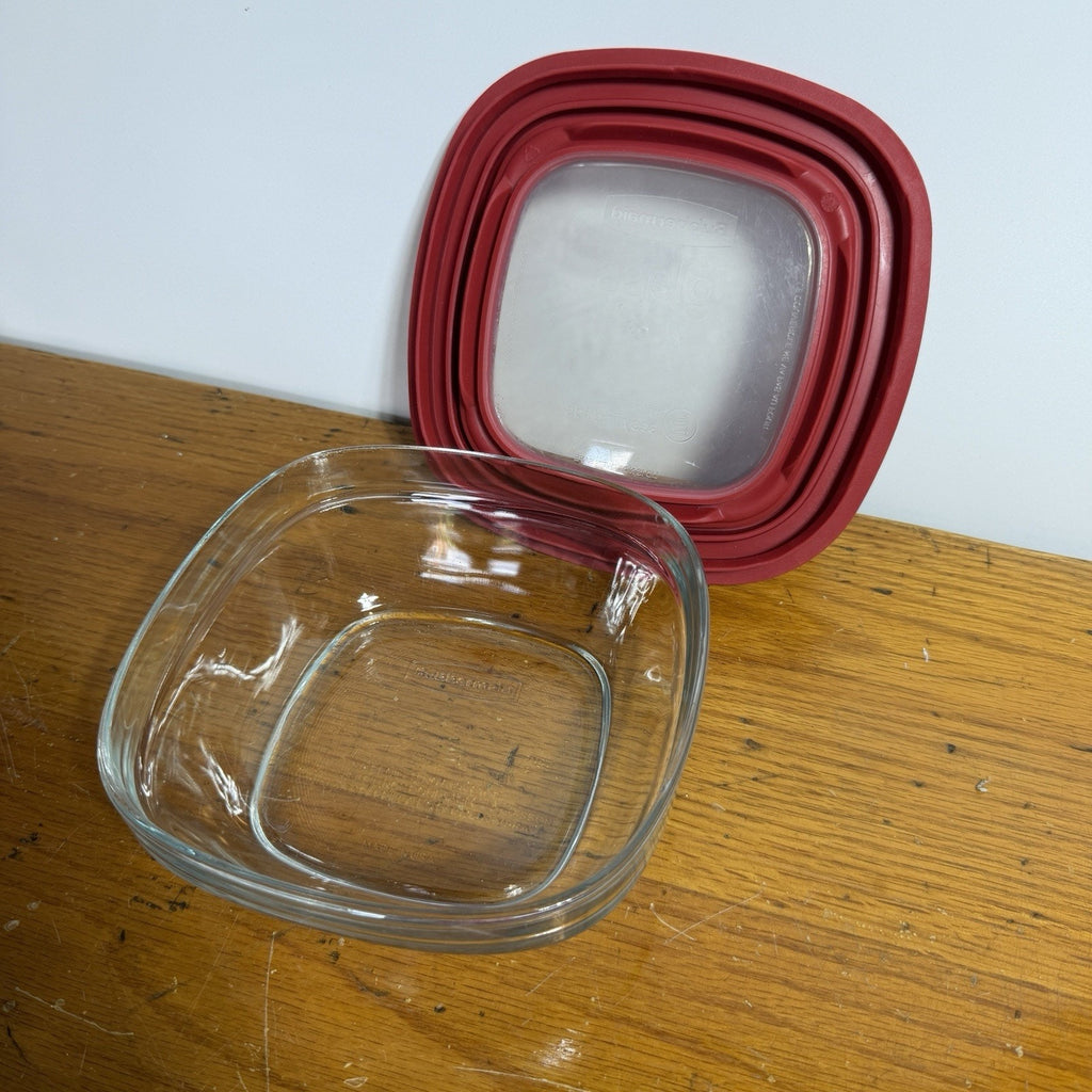 Rubbermaid Glass Food Storage 2.5 Cup Container Red Easy Find Lid 7N62 USA