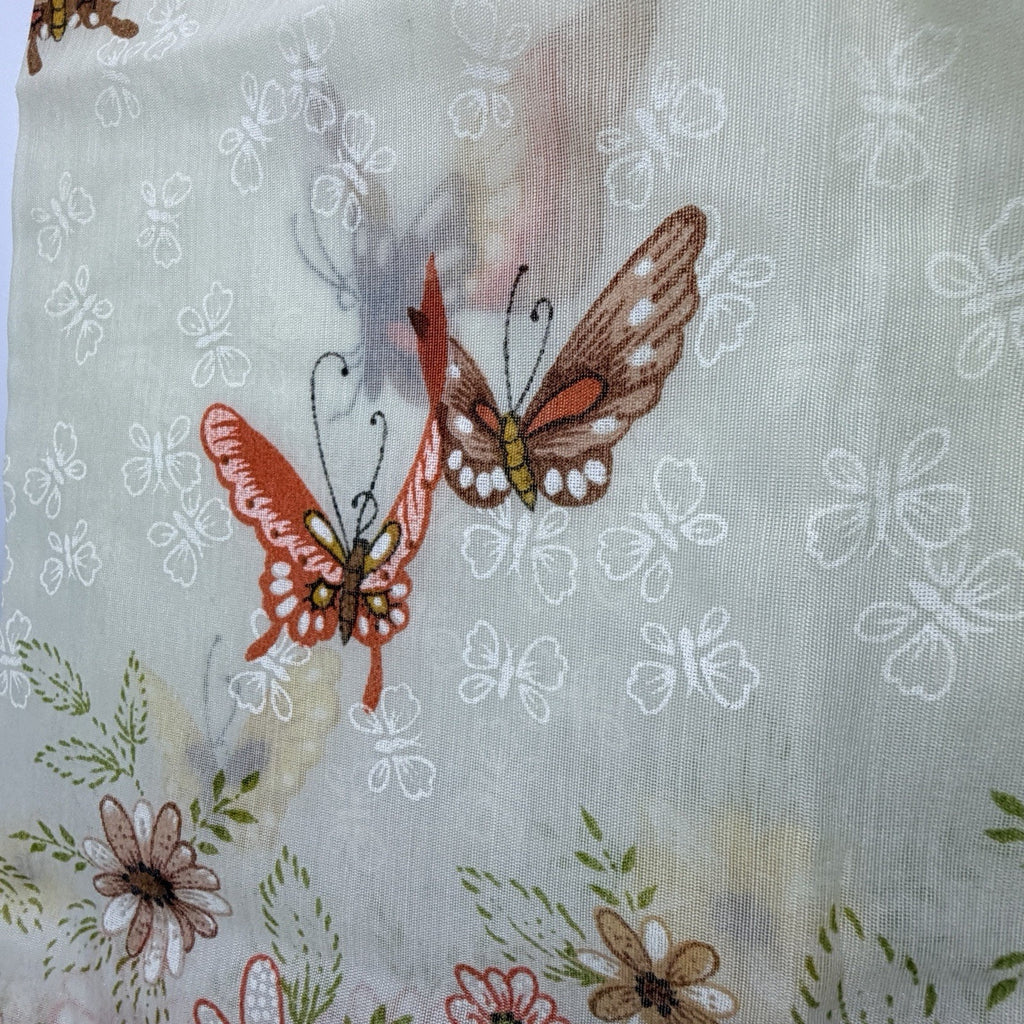 Set 2 Vtg1970s Flower Butterfly Sheer Cafe Curtains Nature Boho Brown Orange 36"
