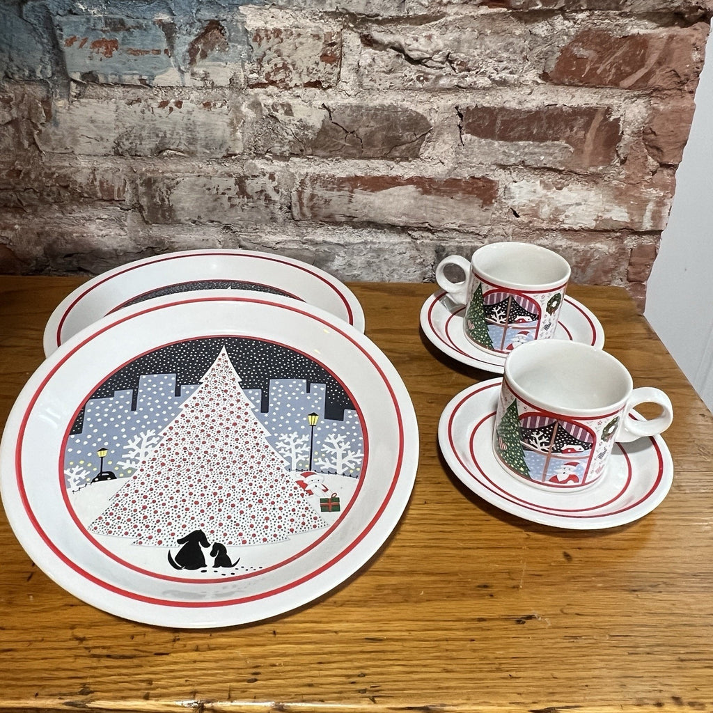 Set 2 Noritake Twas the Night Before 8100 S Dinner Plates Mugs Scottie Dog